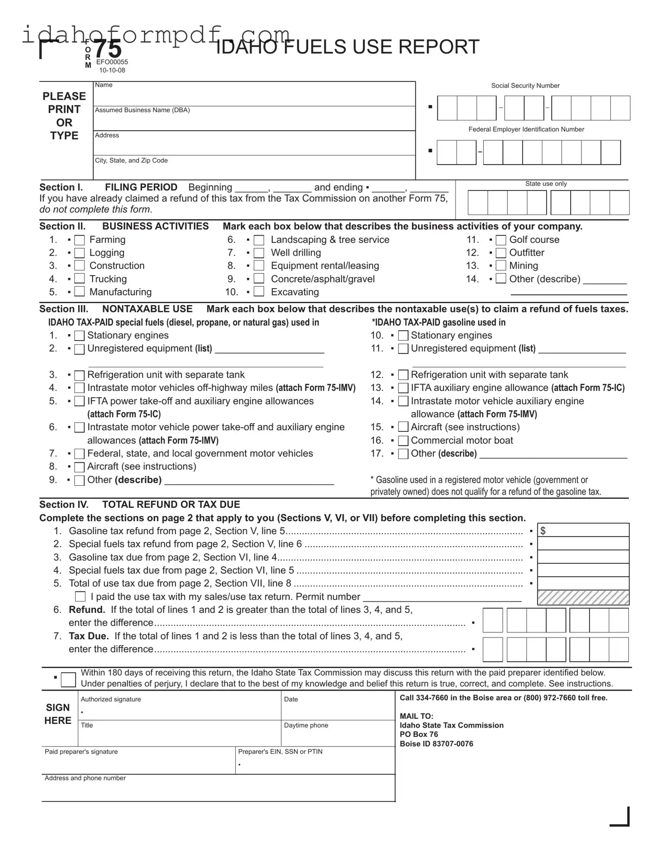 Fill in a Valid Idaho 75 Template