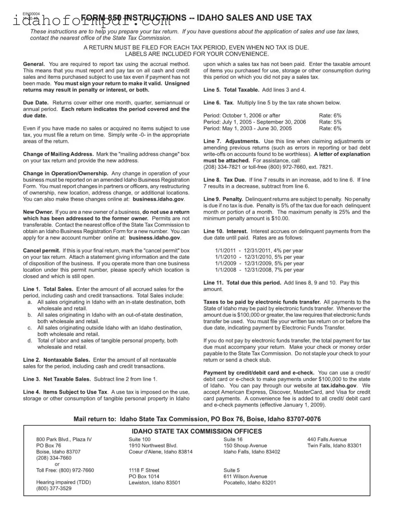 Fill in a Valid Idaho 850 Template