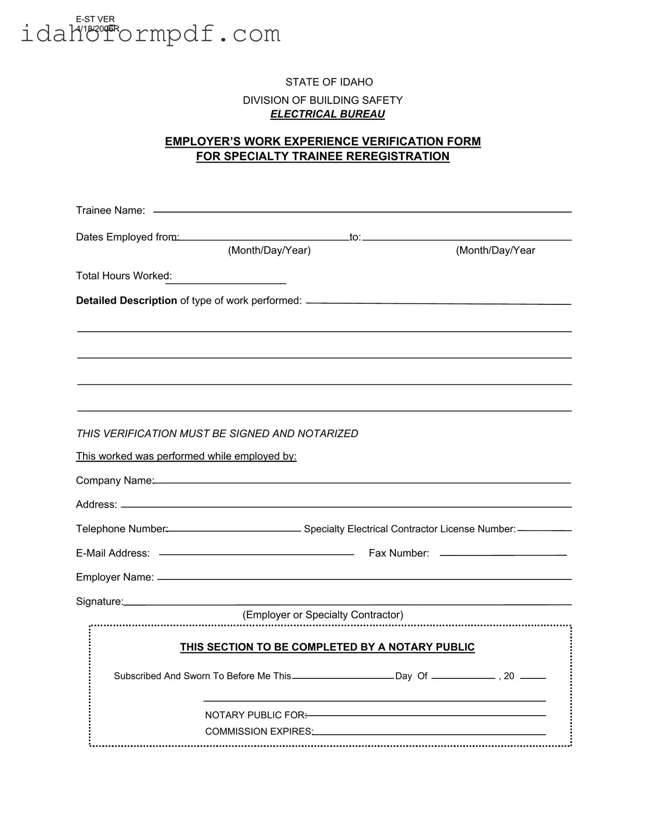 Fill in a Valid Idaho E St Ver Template