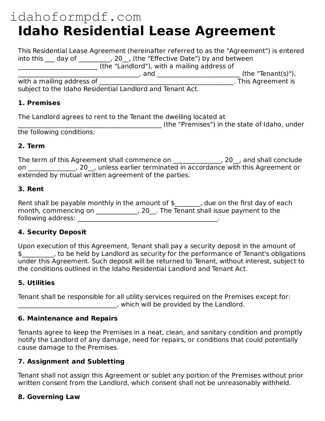 Attorney-Approved  Residential Lease Agreement Template for Idaho