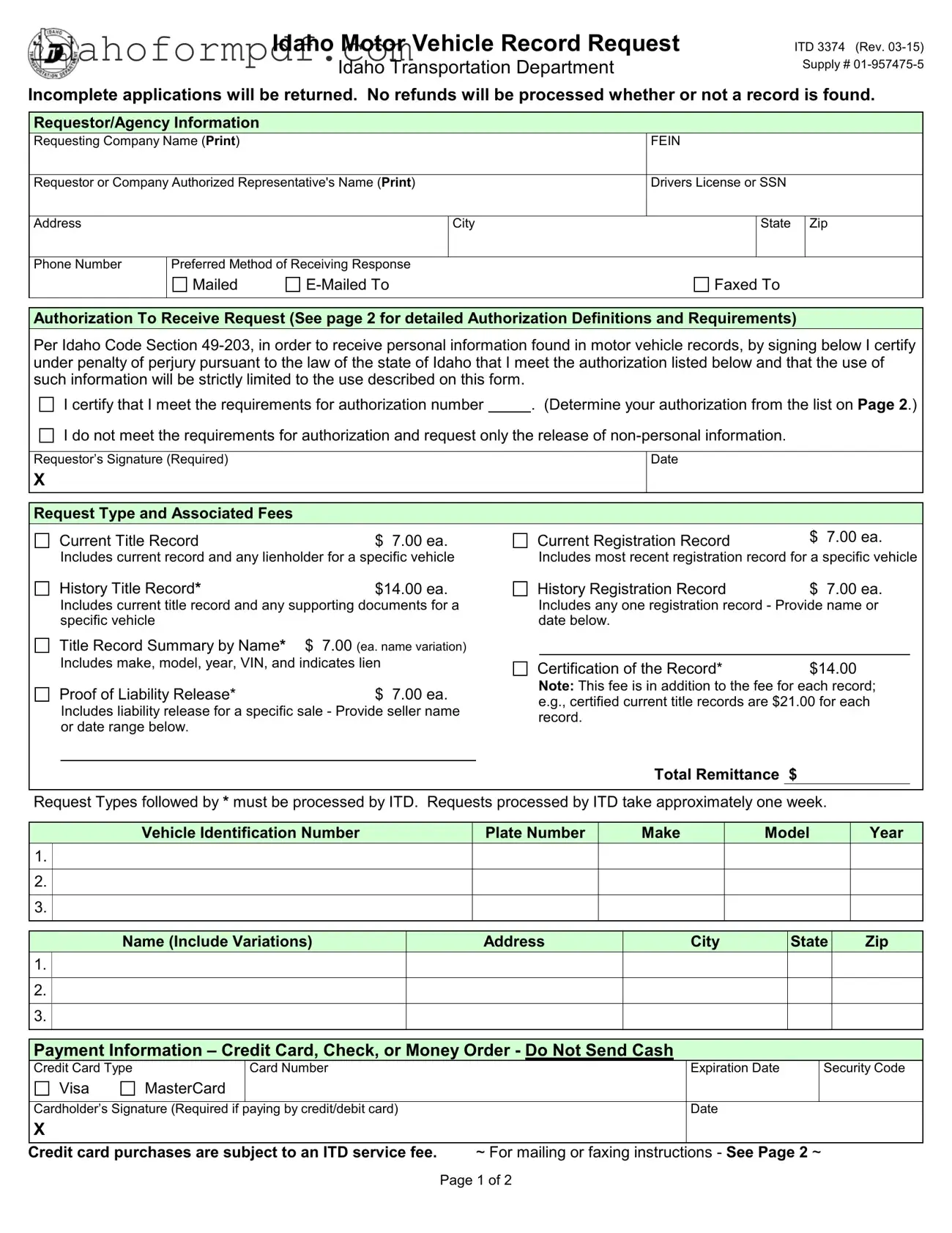 Fill in a Valid Idaho Itd 3374 Template