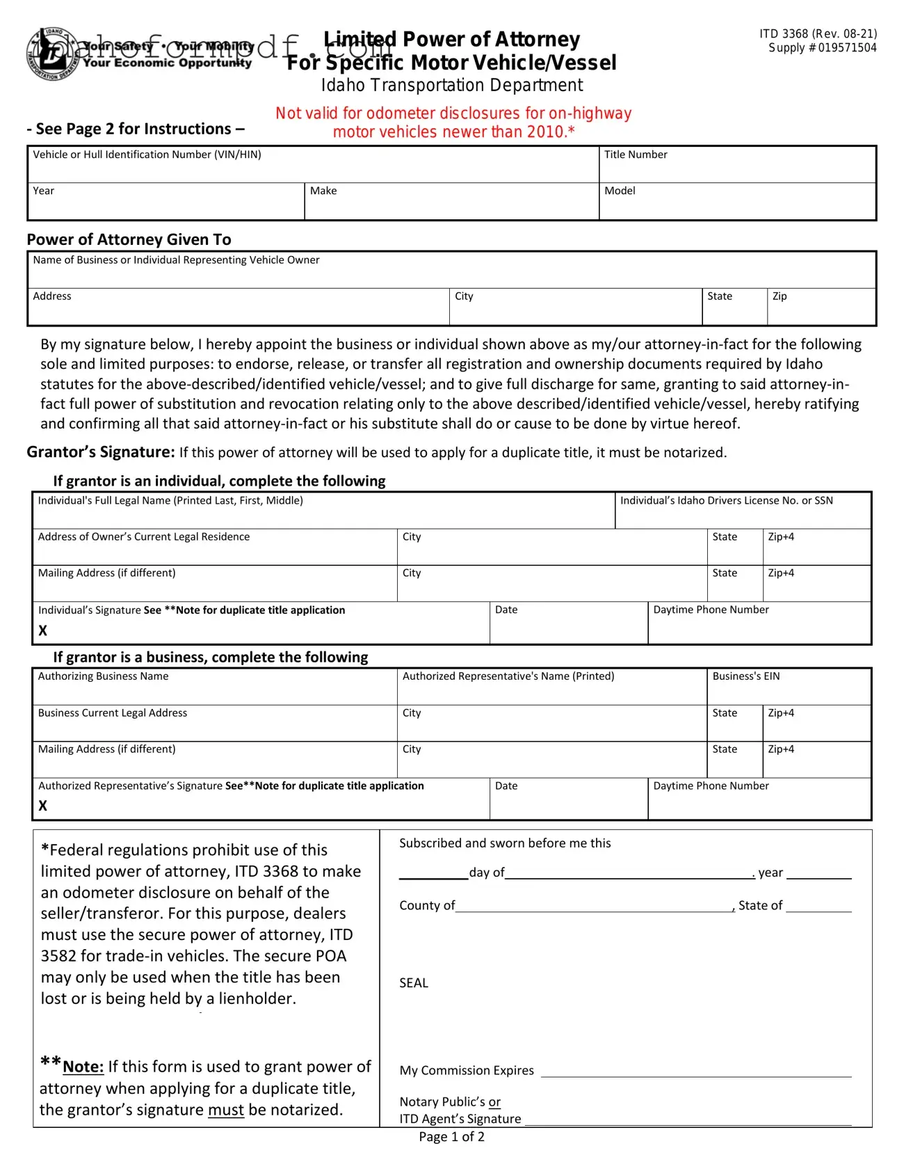 Fill in a Valid Idaho Itd Template