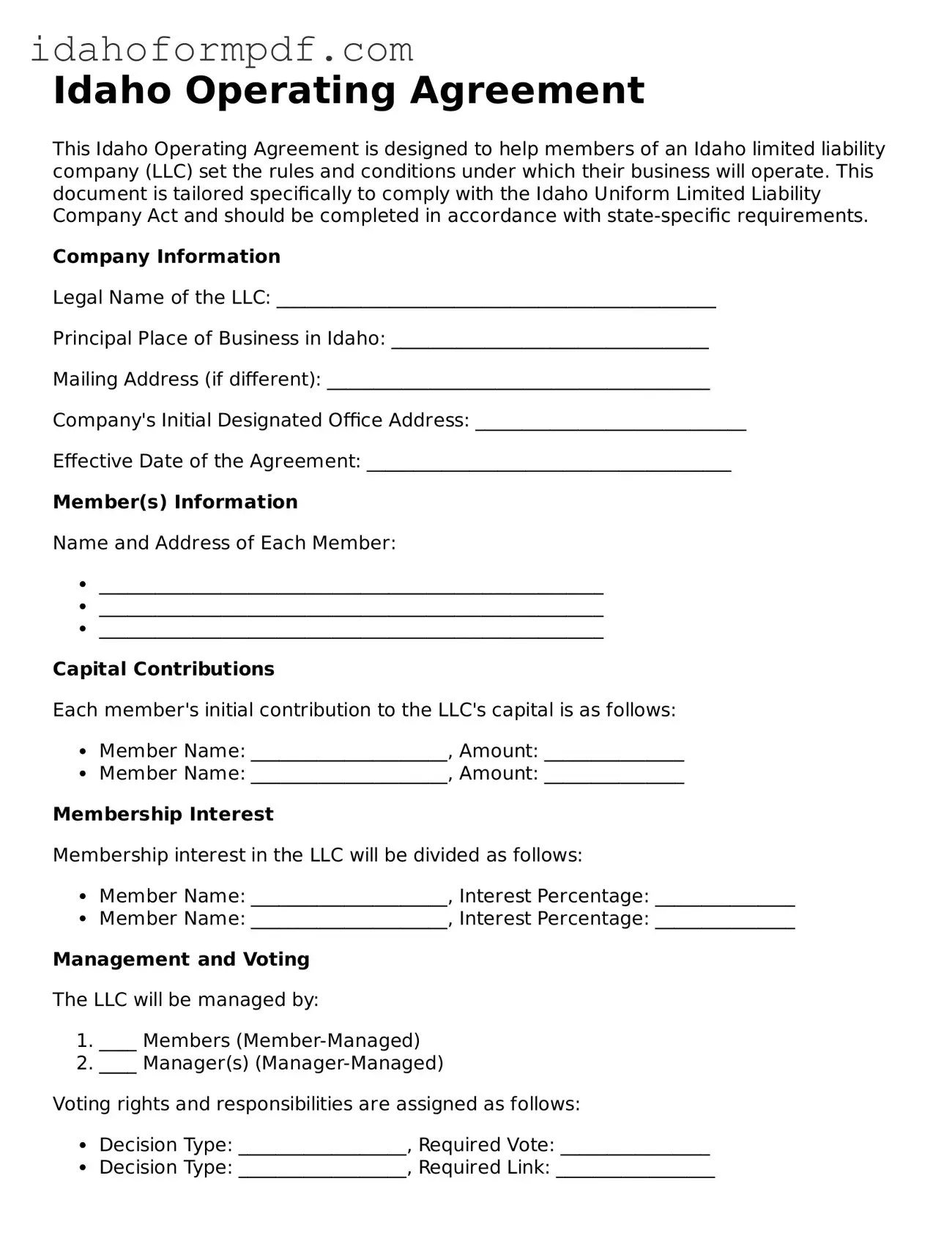 Attorney-Approved  Operating Agreement Template for Idaho
