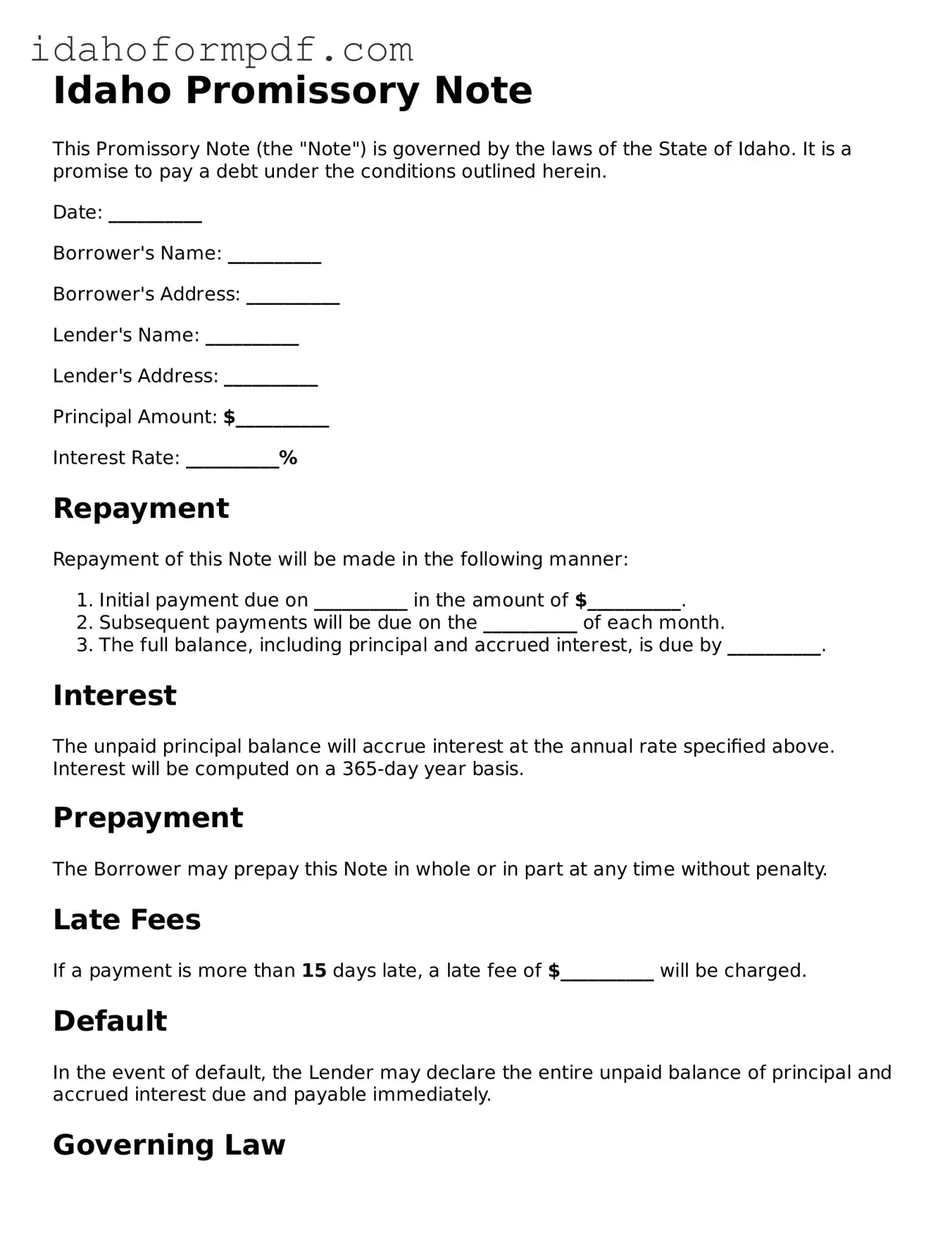 Attorney-Approved  Promissory Note Template for Idaho