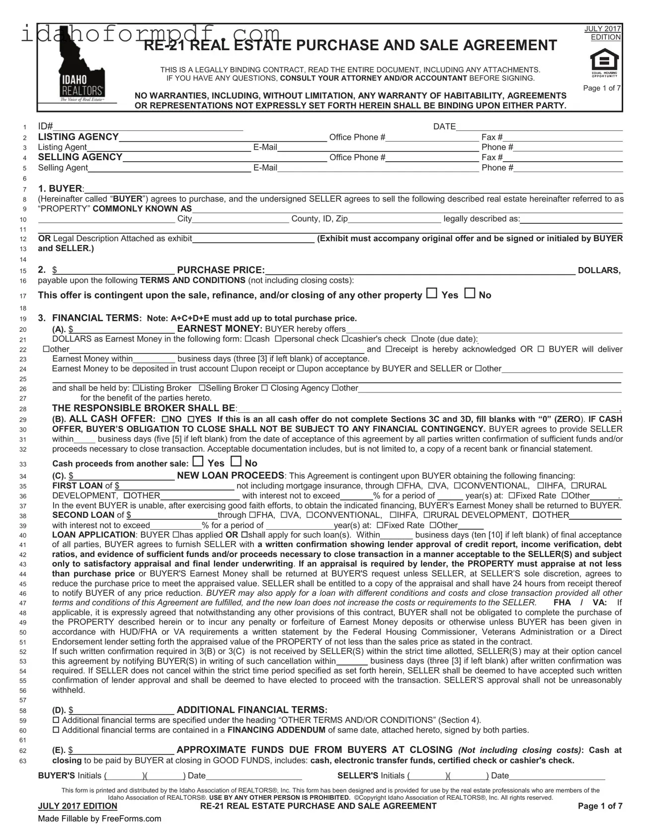 Fill in a Valid Idaho Re 21 Template