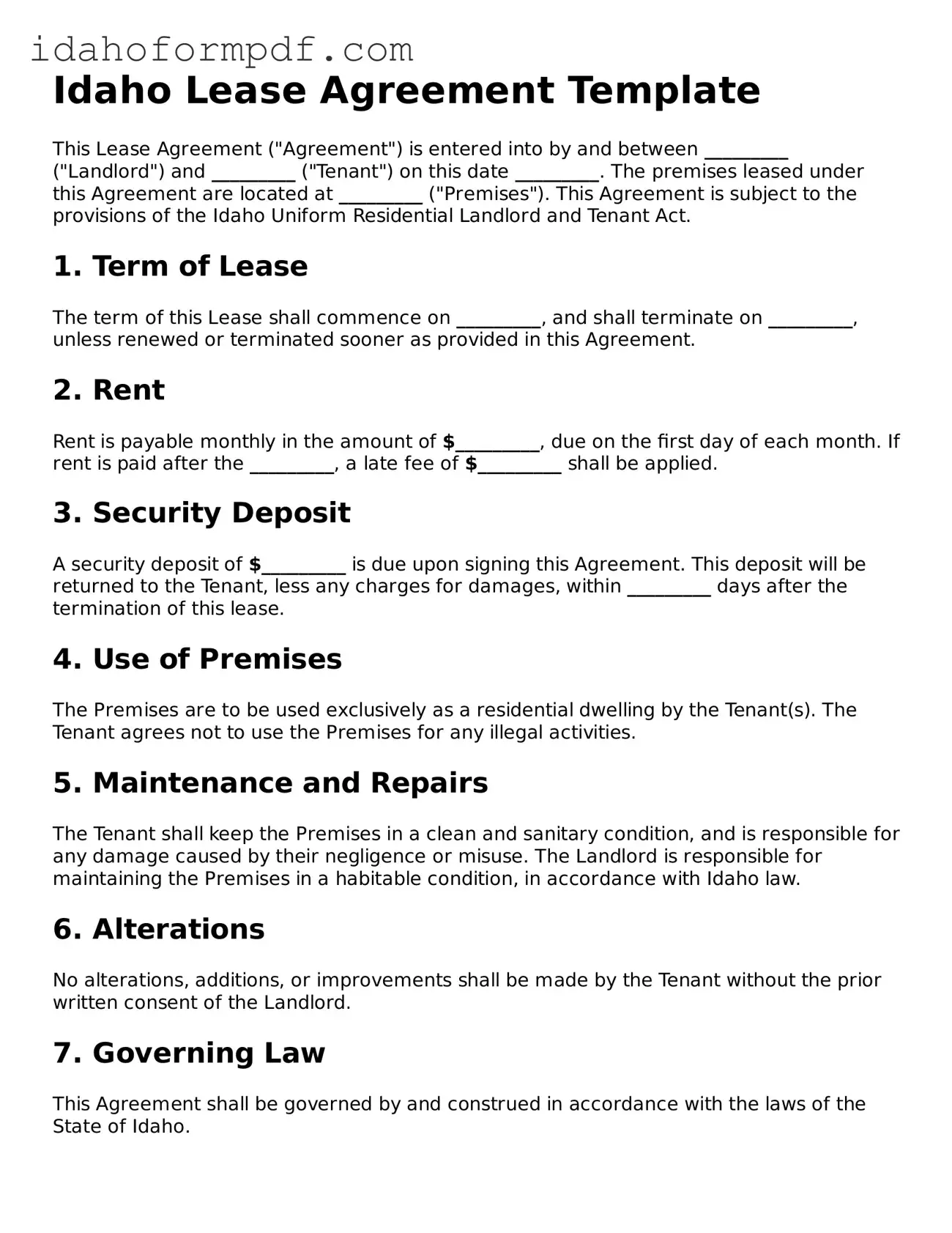 Attorney-Approved  Lease Agreement Template for Idaho