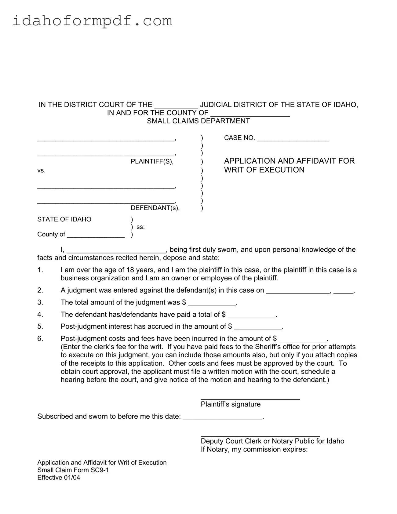 Fill in a Valid Idaho Sc 9 1 Template