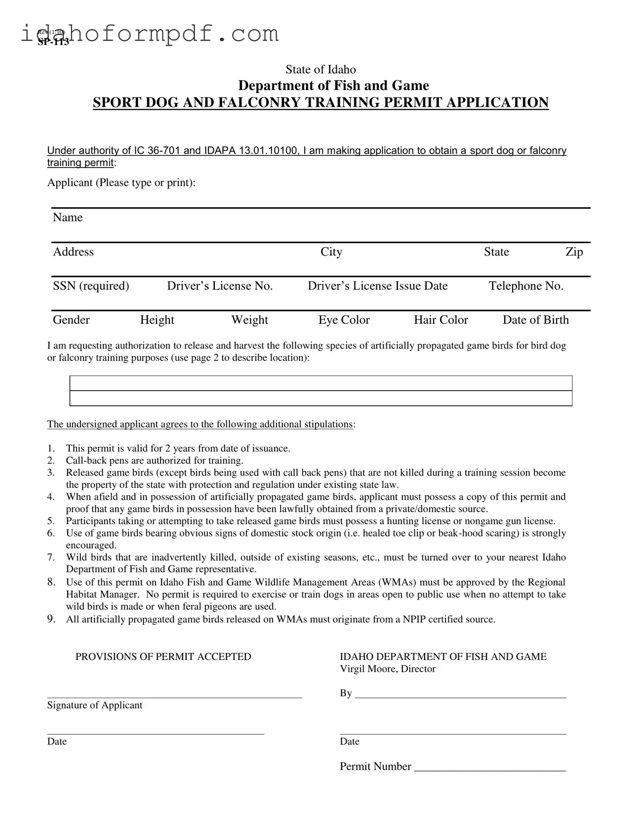 Fill in a Valid Idaho Sp 113 Template