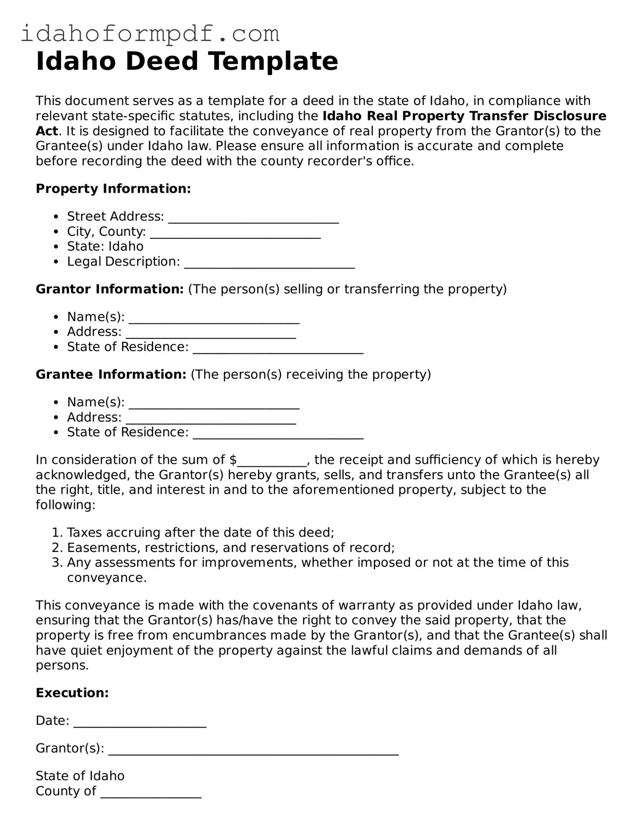 Attorney-Approved  Deed Template for Idaho