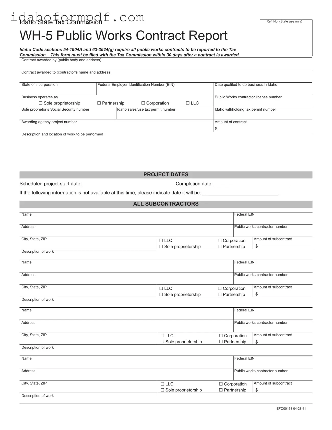 Fill in a Valid Idaho Wh 5 Template