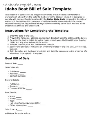 Attorney-Approved  Boat Bill of Sale Template for Idaho