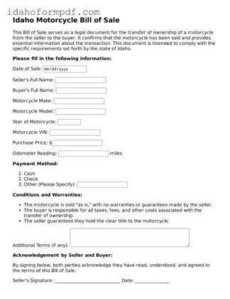Attorney-Approved  Motorcycle Bill of Sale Template for Idaho