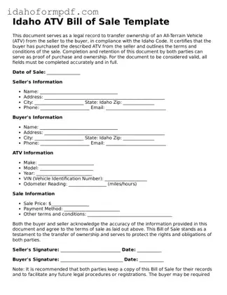 Attorney-Approved  ATV Bill of Sale Template for Idaho