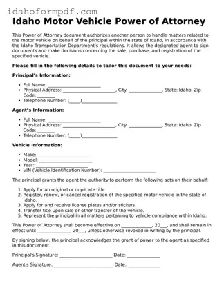 Attorney-Approved  Motor Vehicle Power of Attorney Template for Idaho