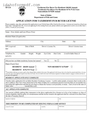 Fill in a Valid Idaho Sp 114 Template
