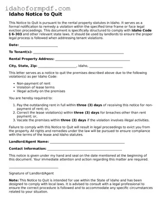 Attorney-Approved  Notice to Quit Template for Idaho