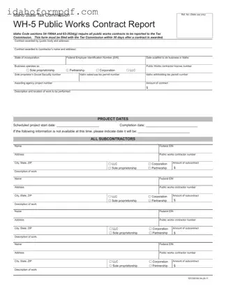 Fill in a Valid Idaho Wh 5 Template